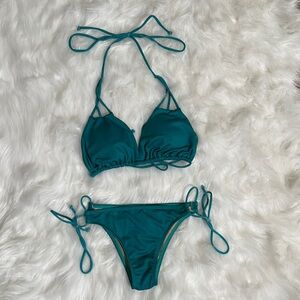 Loco Boutique Bikini Womens small top large bottom Teal Triangle set
